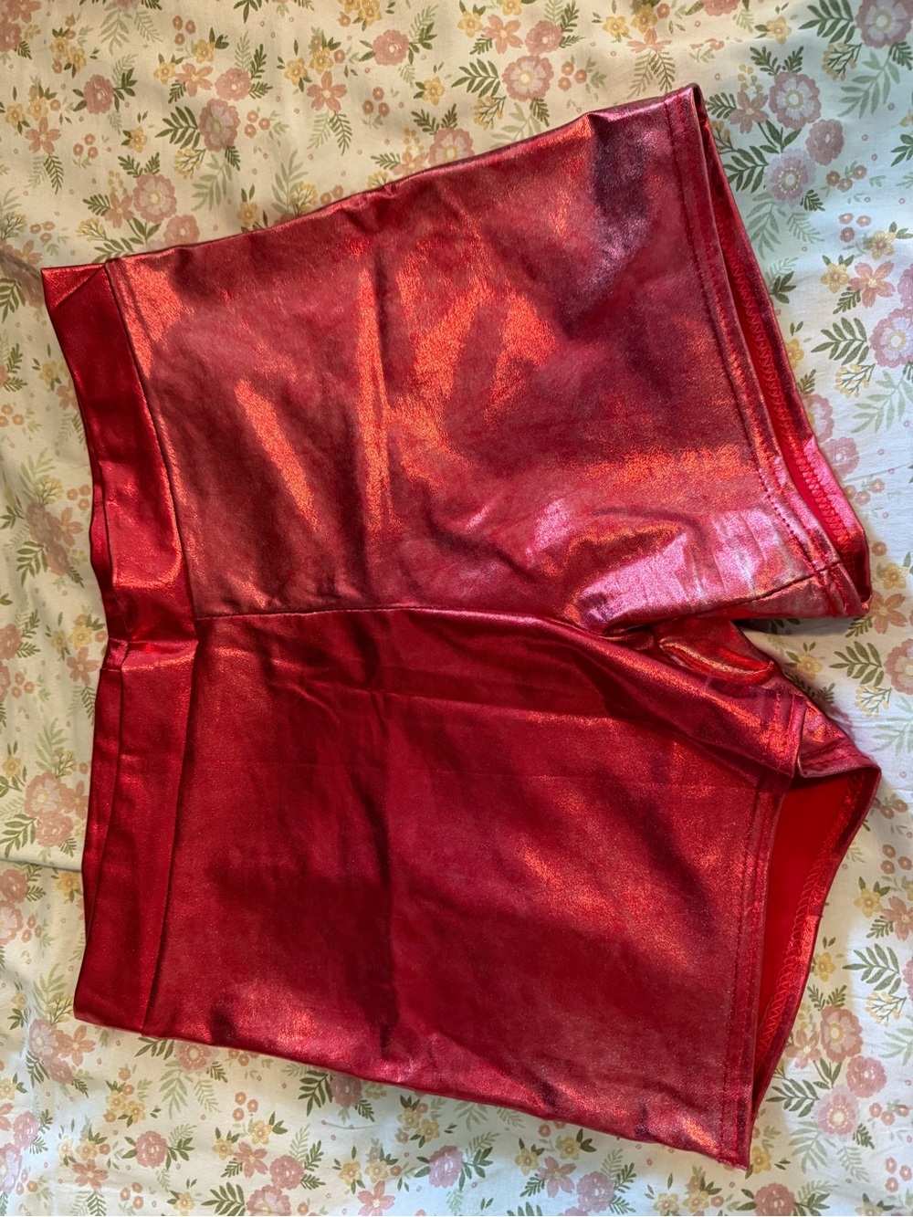 Metallic Red Women's High-Waist Shorts